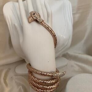 Rose Gold Aurora Borealis, Snake Hand Chain Bracelet Ring Serpent NWT